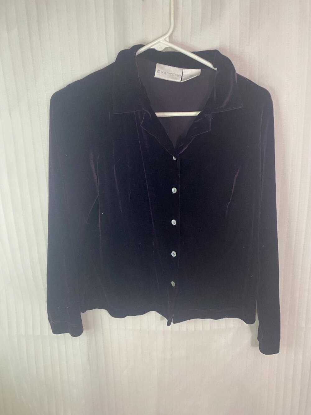 Worthington Petite Velvet Button Front Blouse Women’s 6P Purple Long Sleeve Top